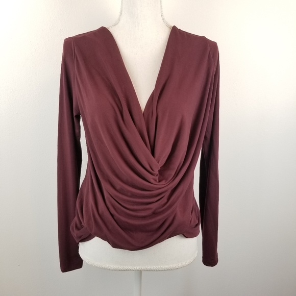 Buckle Tops - RED BKE Buckle Maroon Wrap Long Sleeve Blouse S